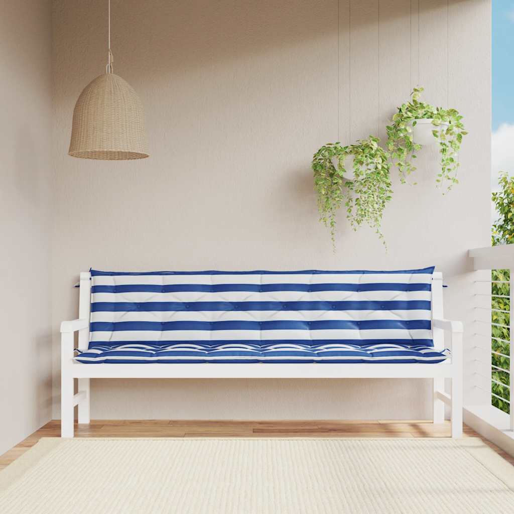 Bänkdynor 2 st blå&vit randig 200x50x7 cm tyg