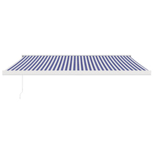 Markis infällbar blå och vit 4x3 m tyg och aluminium