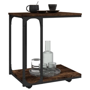 Sidobord med hjul rökfärgad ek 50x35x55,5 cm konstruerat trä