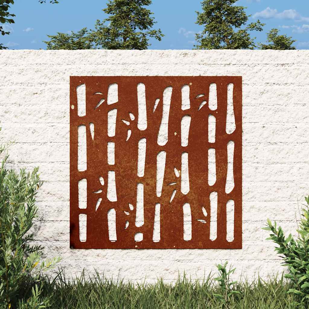 Väggdekoration 55x55 cm rosttrögt stål bambudesign