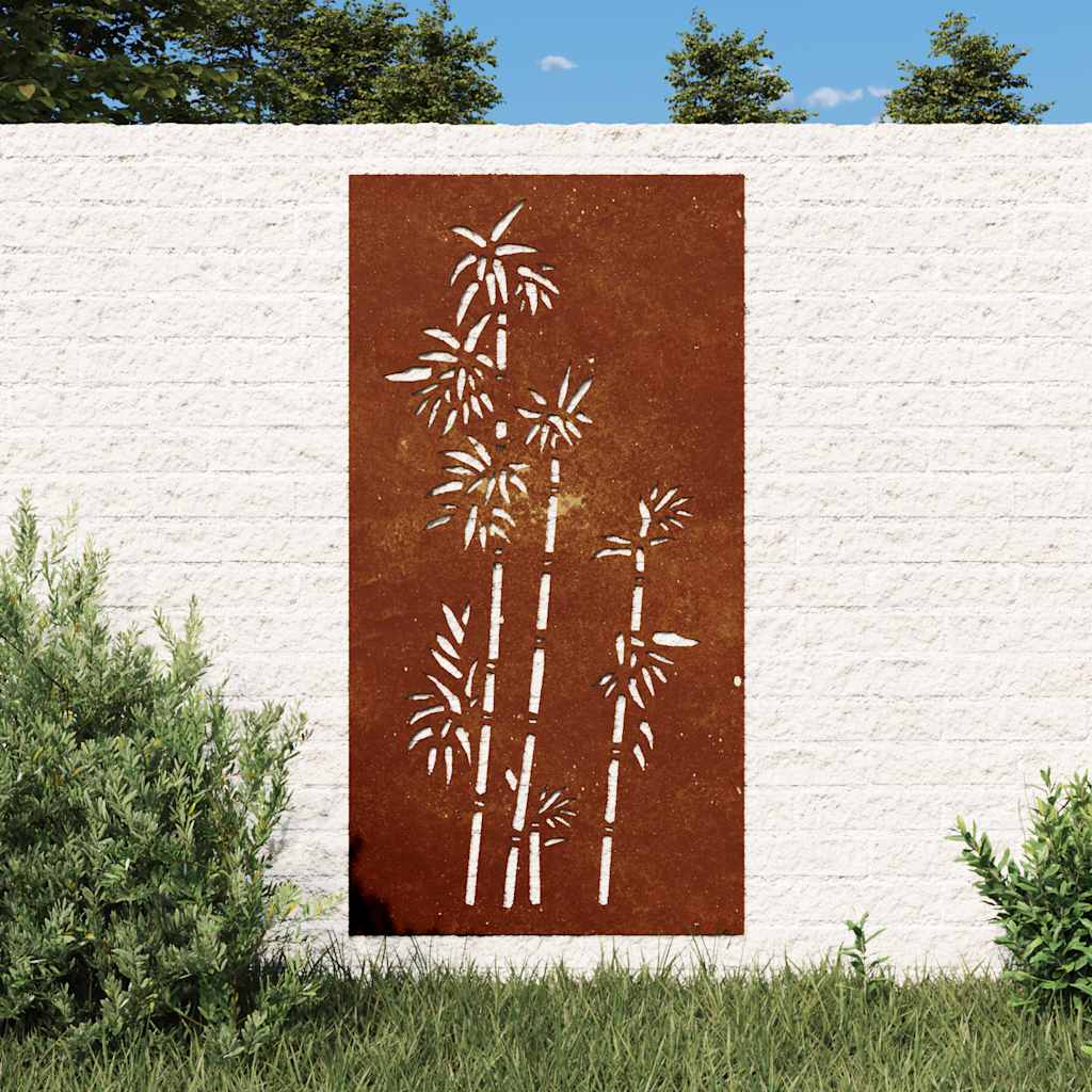 Väggdekoration 105x55 cm rosttrögt stål bambudesign