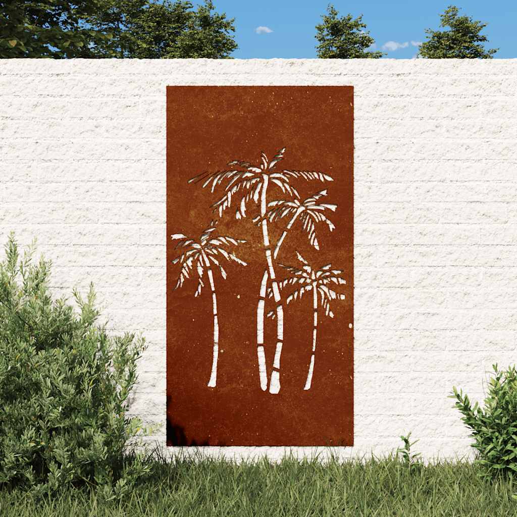 Väggdekoration 105x55 cm rosttrögt stål palmdesign