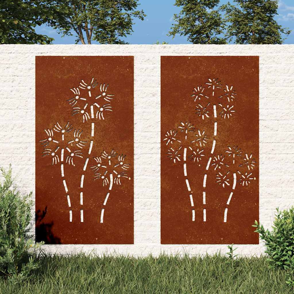Väggdekorationer 2 delar 105x55cm rosttrögt stål blomdesign