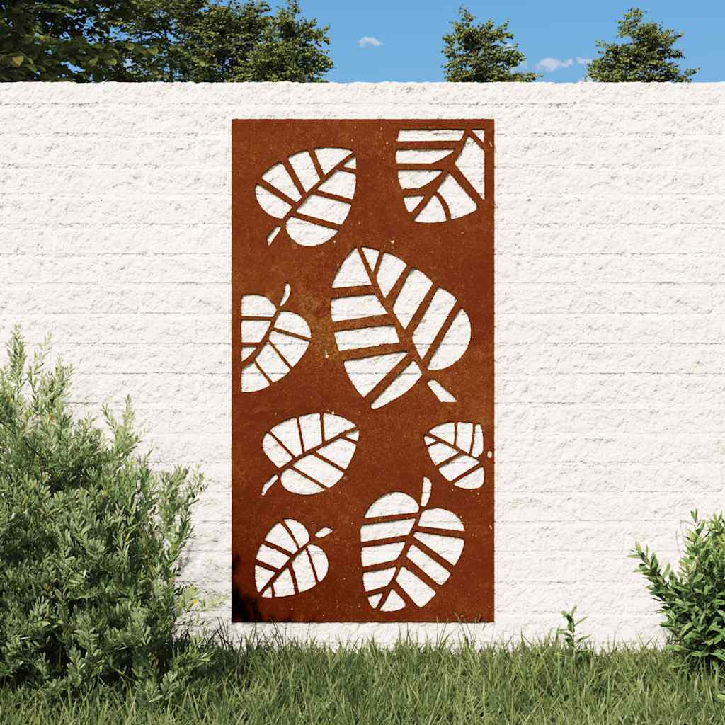 Väggdekoration 105x55 cm rosttrögt stål bladdesign