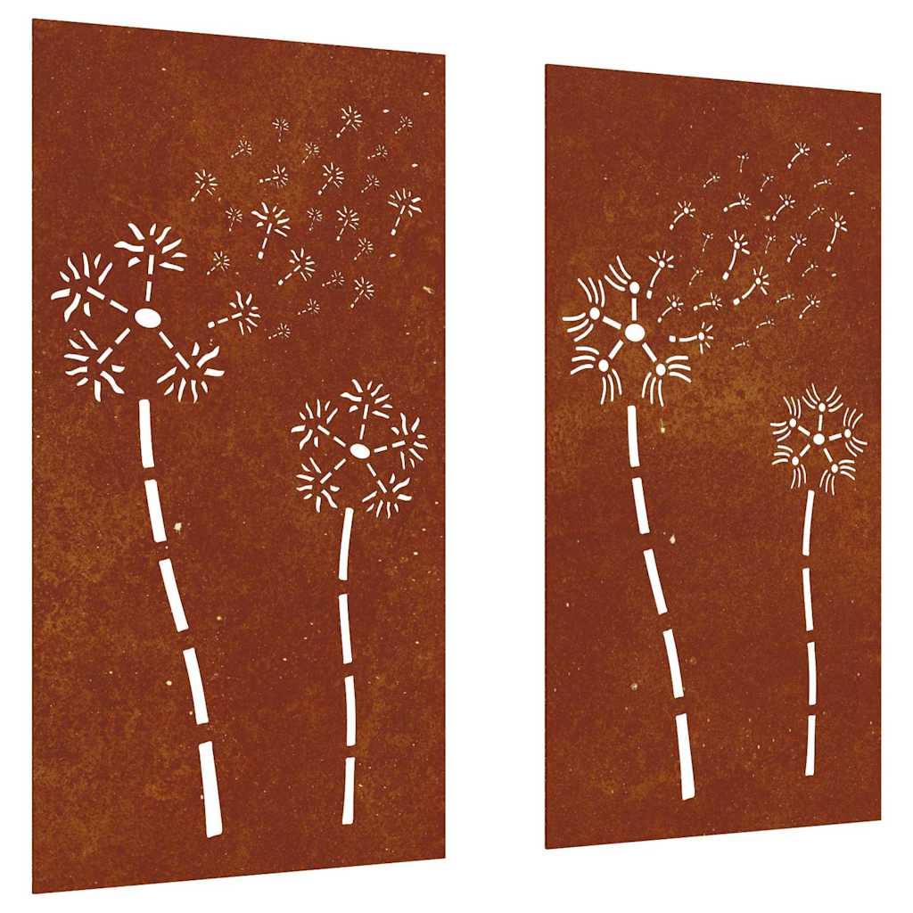 Väggdekorationer 2 delar 105x55cm rosttrögt stål blomdesign