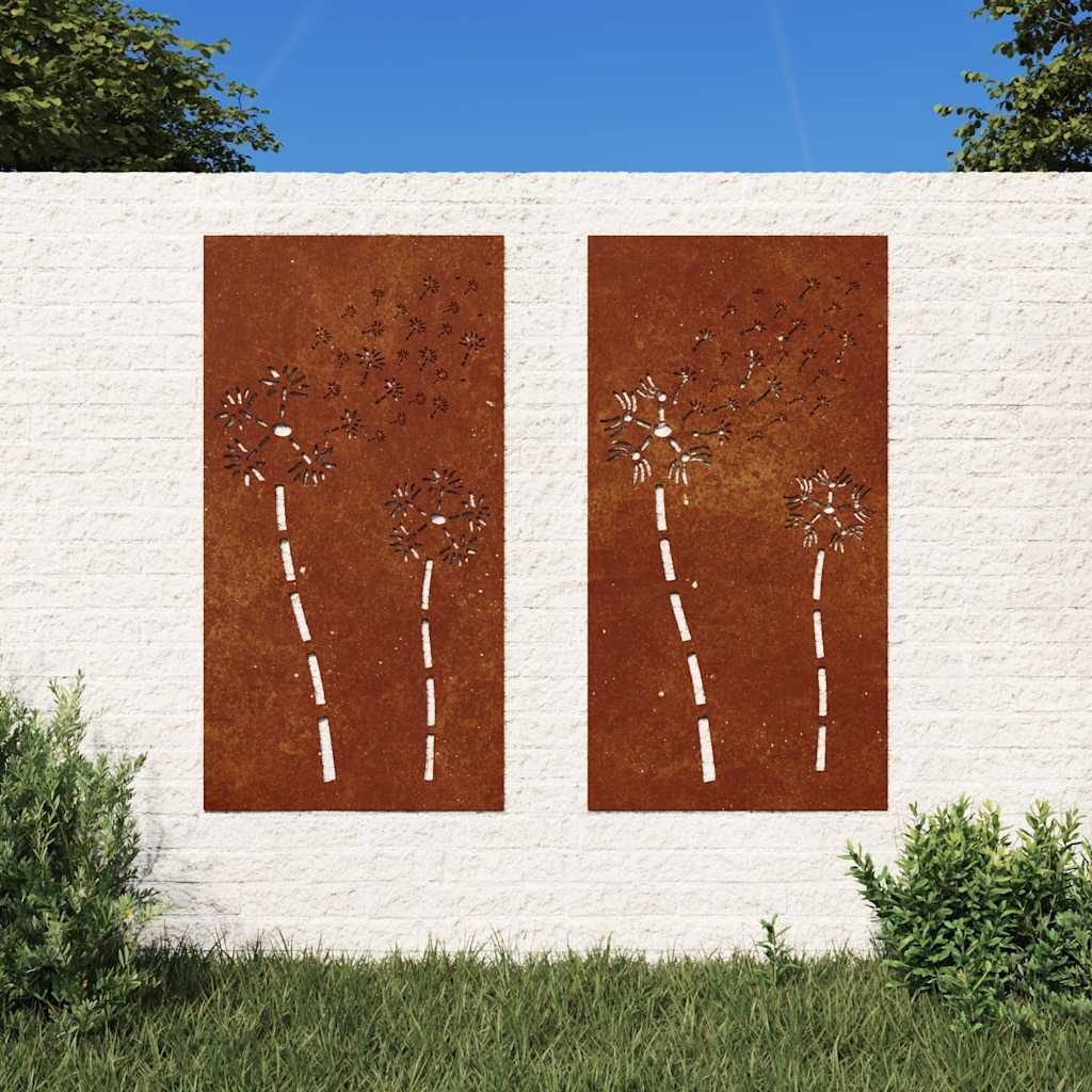 Väggdekorationer 2 delar 105x55cm rosttrögt stål blomdesign