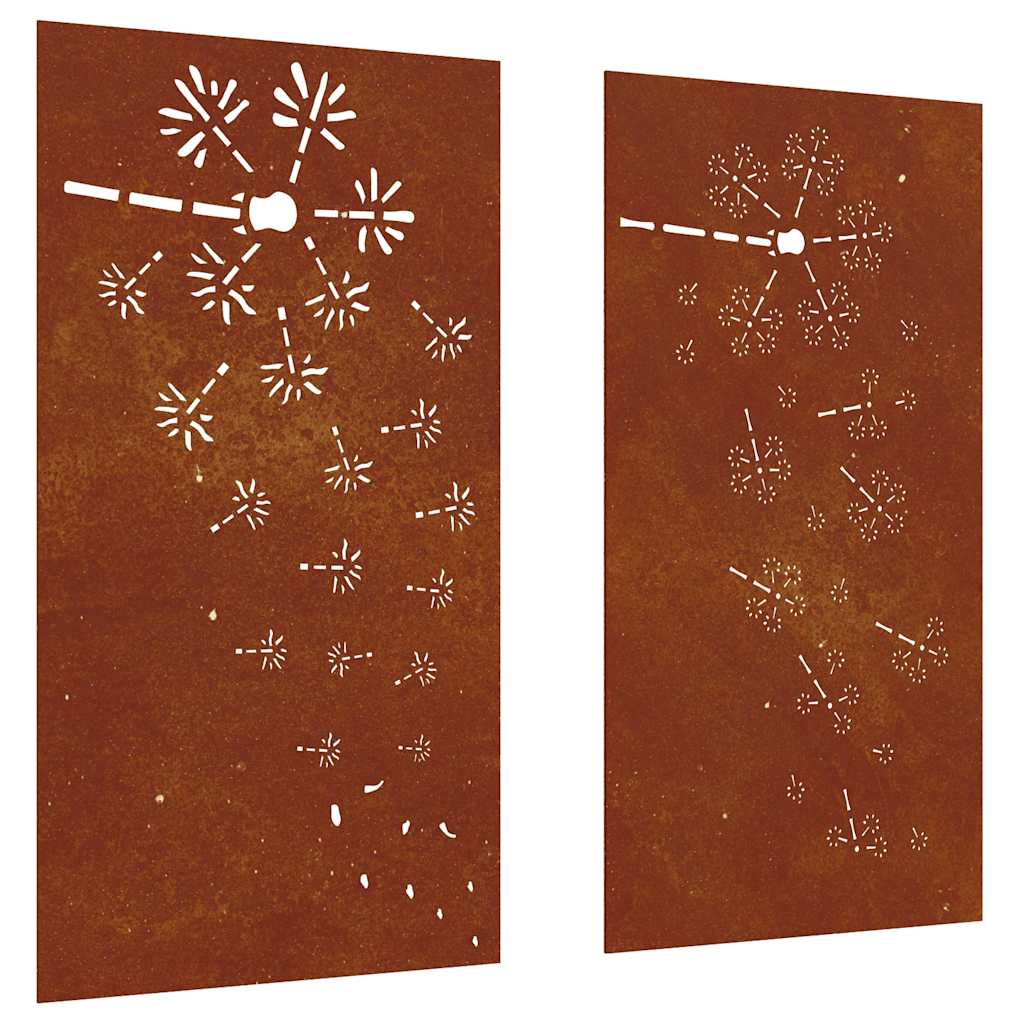 Väggdekorationer 2 delar 105x55cm rosttrögt stål blomdesign