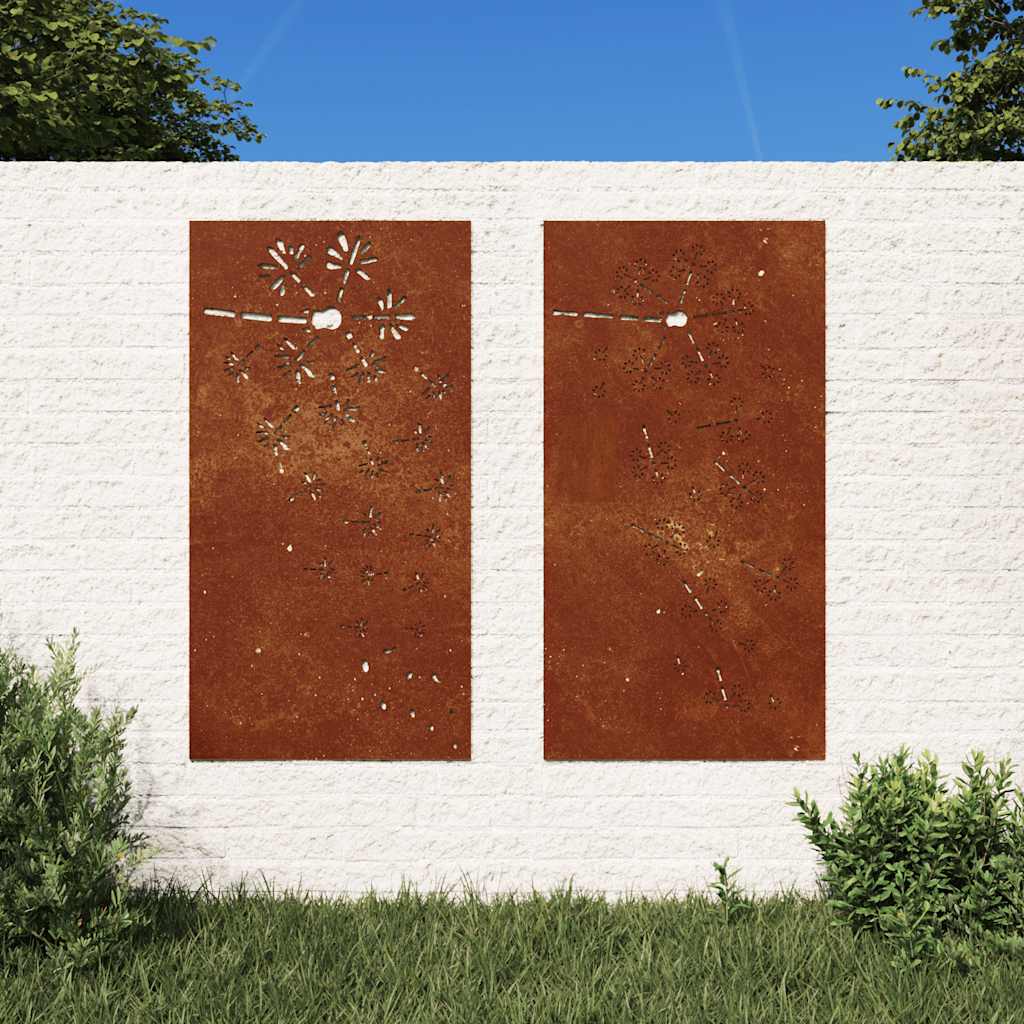 Väggdekorationer 2 delar 105x55cm rosttrögt stål blomdesign