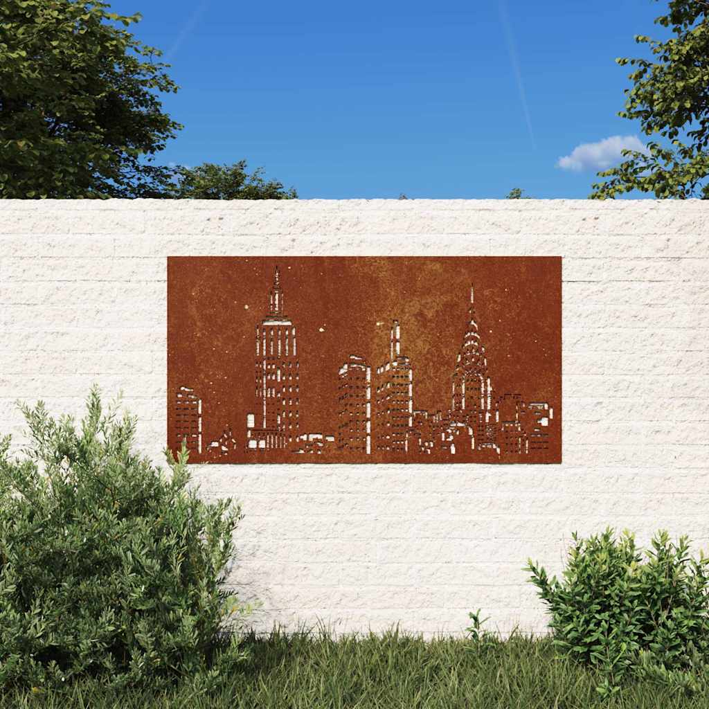 Väggdekoration 105x55 cm rosttrögt stål stadsdesign