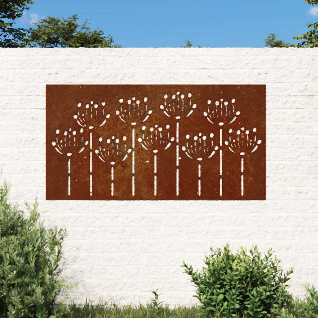 Väggdekoration 105x55 cm rosttrögt stål blomdesign