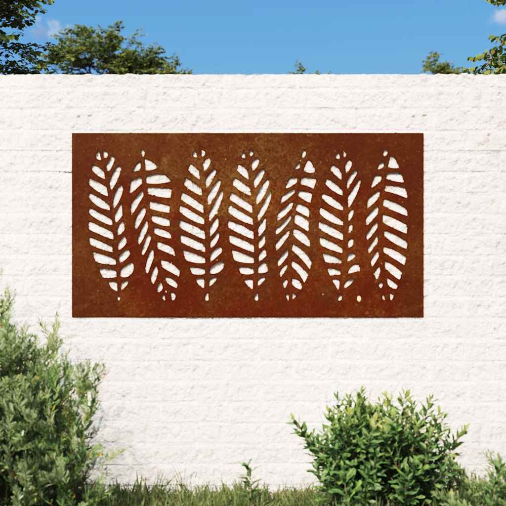 Väggdekoration 105x55 cm rosttrögt stål bladdesign
