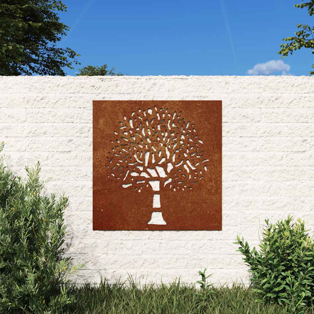 Väggdekoration 55x55 cm rosttrögt stål träddesign