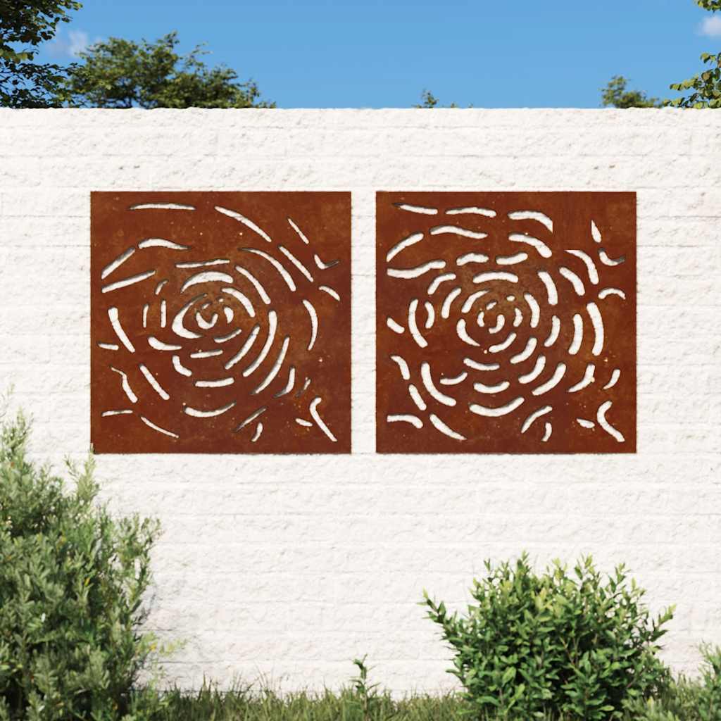 Väggdekorationer 3 delar 55x55 cm rosttrögt stål rosdesign