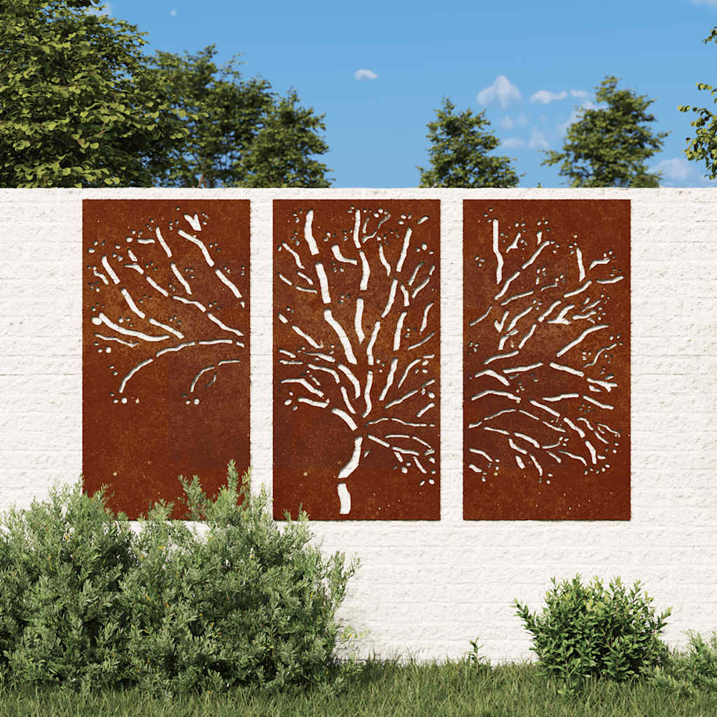 Väggdekorationer 3 delar 105x55 cm rosttrögt stål träddesign