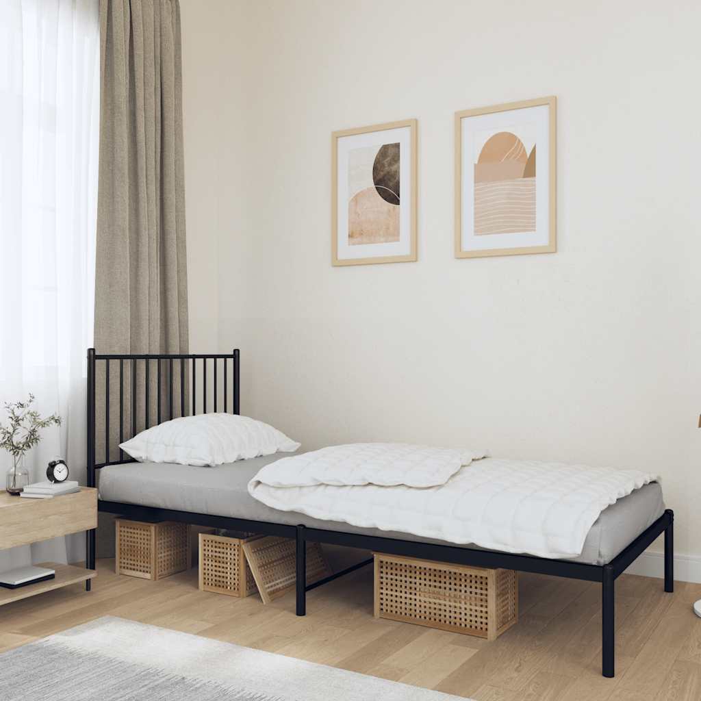 Sängram med huvudgavel metall svart 90x190 cm