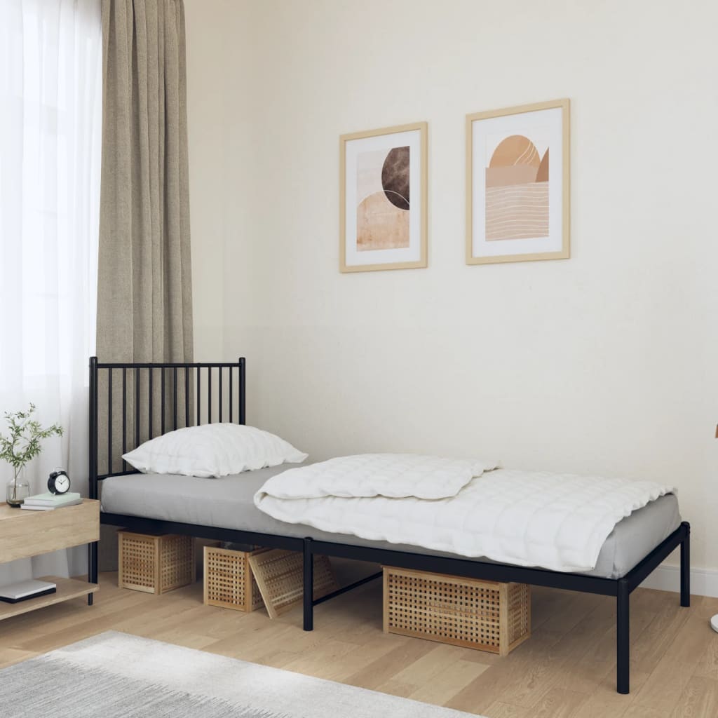 Sängram med huvudgavel metall svart 90x200 cm