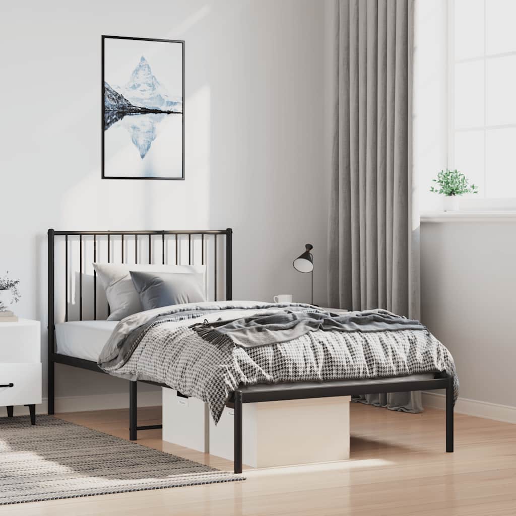 Sängram med huvudgavel metall svart 100x190 cm