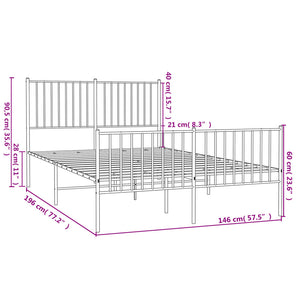 Sängram med huvudgavel och fotgavel svart metall 140x190 cm
