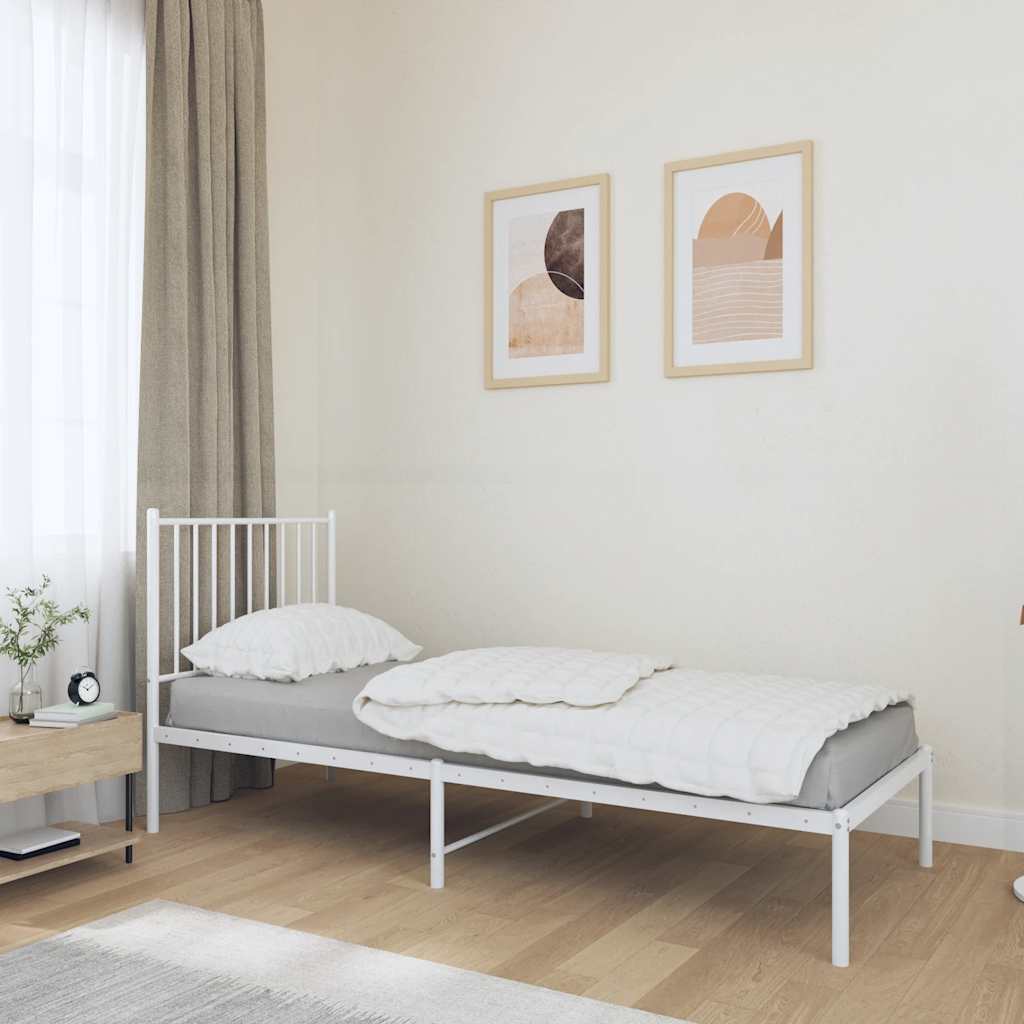 Sängram utan madrass med huvudgavel metall vit 75x190 cm