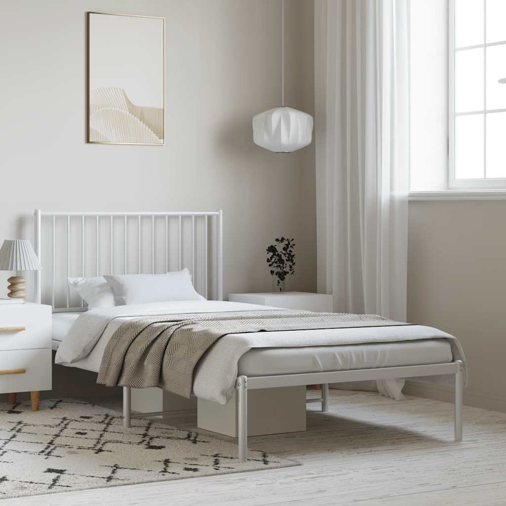 Sängram med huvudgavel metall vit 100x200 cm
