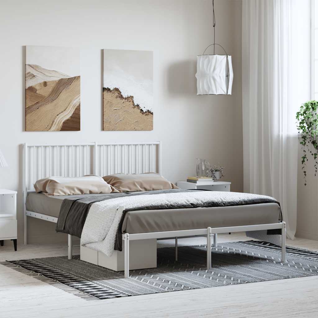 Sängram med huvudgavel metall vit 135x190 cm