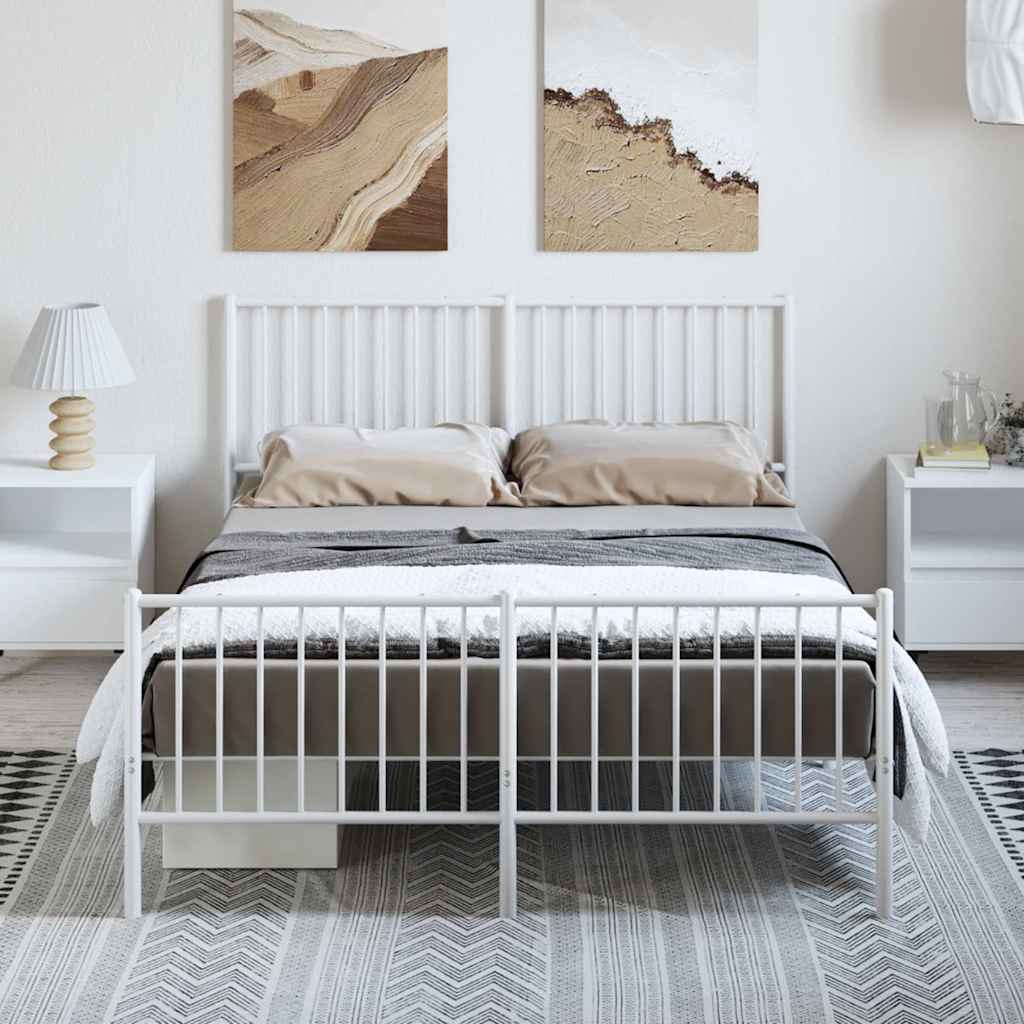 Sängram med huvudgavel och fotgavel vit metall 135x190 cm