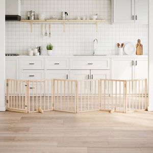 Hundgrind med dörr vikbar 6 paneler 300 cm poppelträ