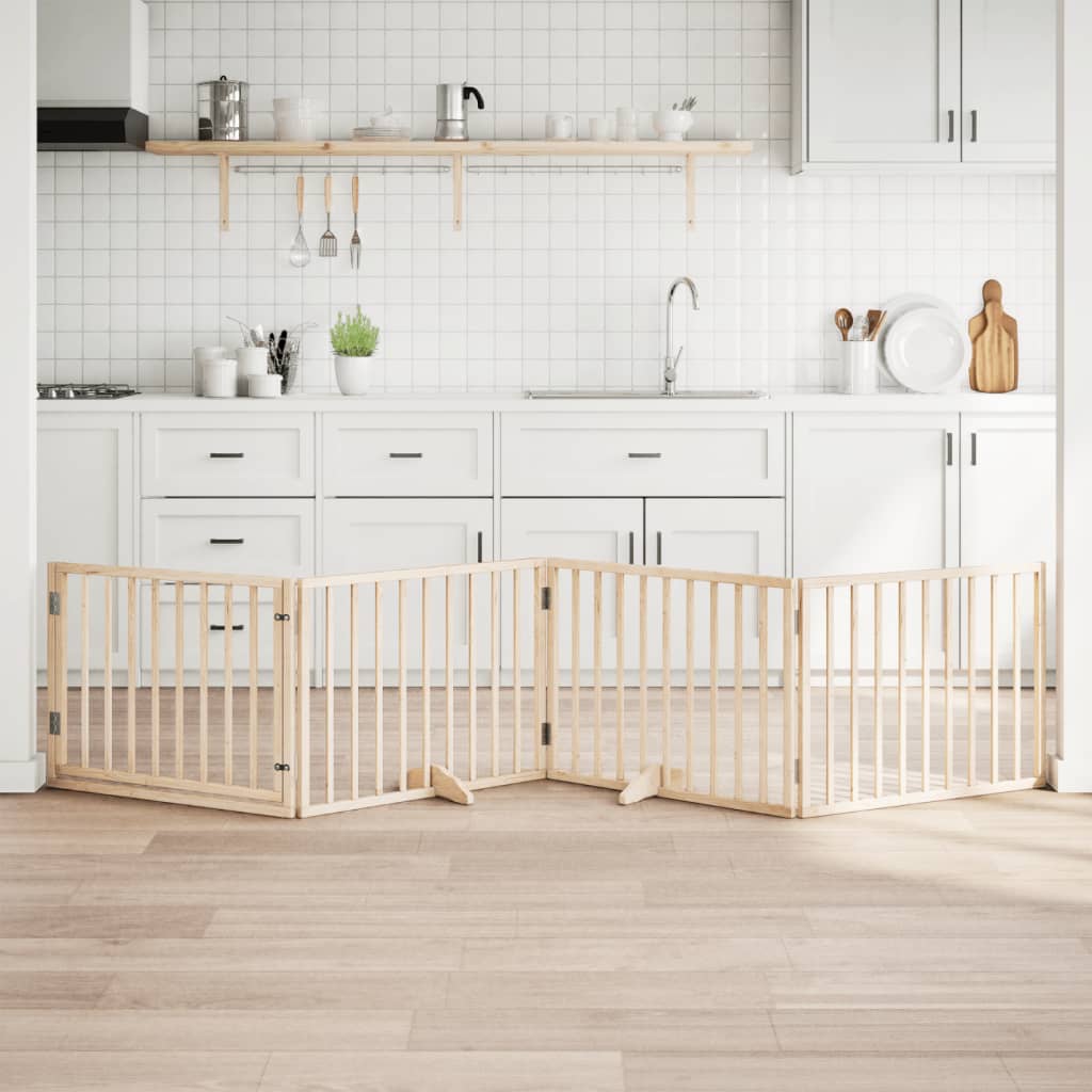 Hundgrind med dörr vikbar 4 paneler 320 cm poppelträ