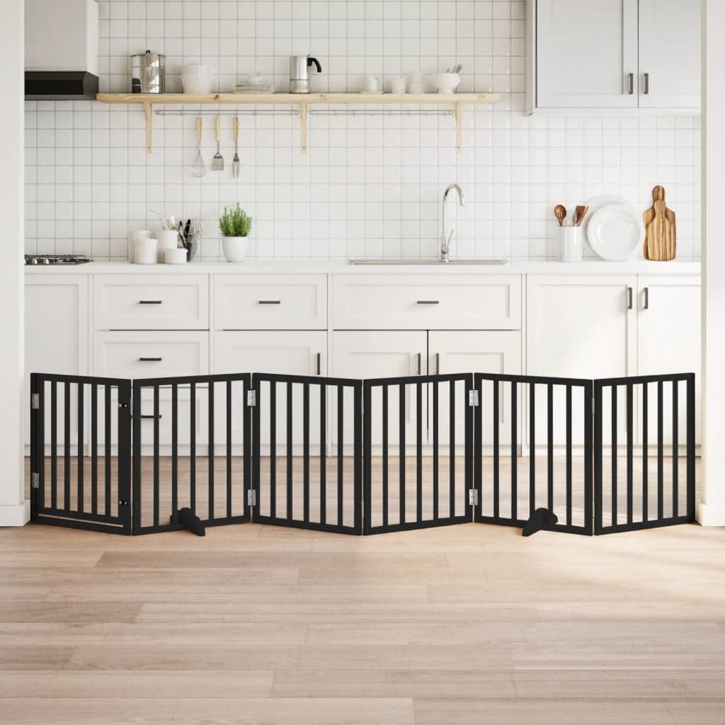 Hundgrind med dörr vikbar 6 paneler svart 300 cm poppel