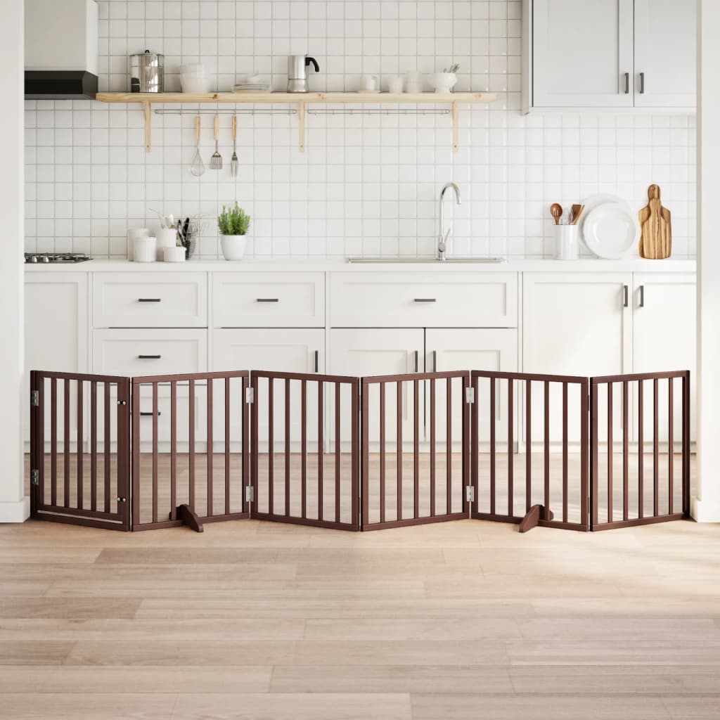 Hundgrind med dörr vikbar 6 paneler brun 300 cm poppel