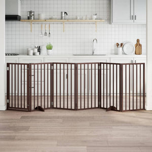 Hundgrind med dörr vikbar 6 paneler brun 300 cm poppelträ