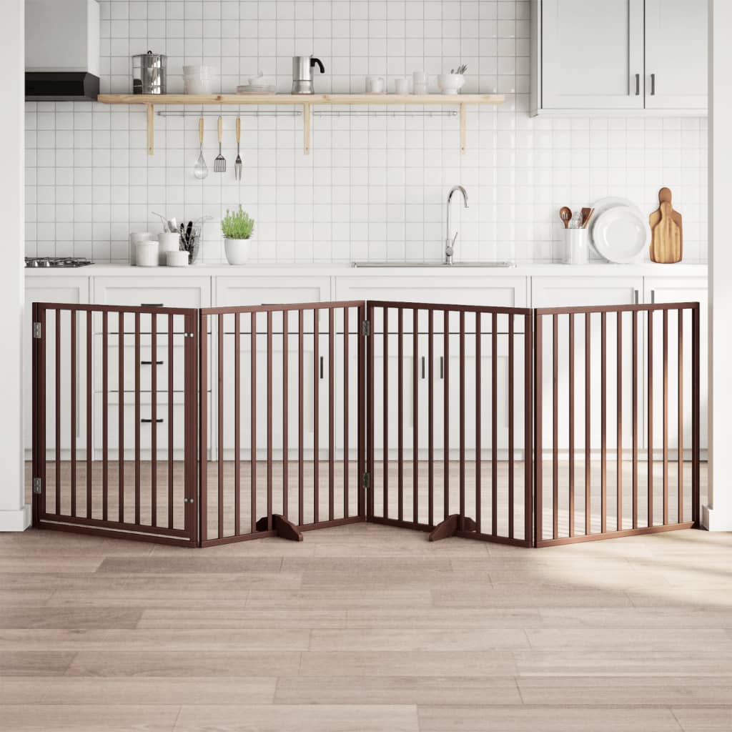 Hundgrind med dörr vikbar 4 paneler brun 320 cm poppelträ