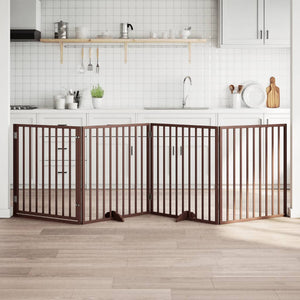 Hundgrind med dörr vikbar 4 paneler brun 320 cm poppelträ