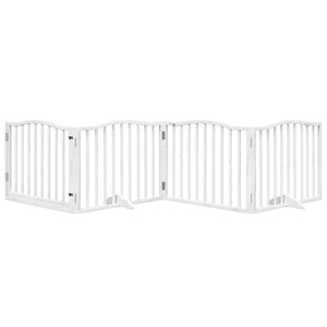 Hundgrind med dörr vikbar 4 paneler vit 320 cm poppel