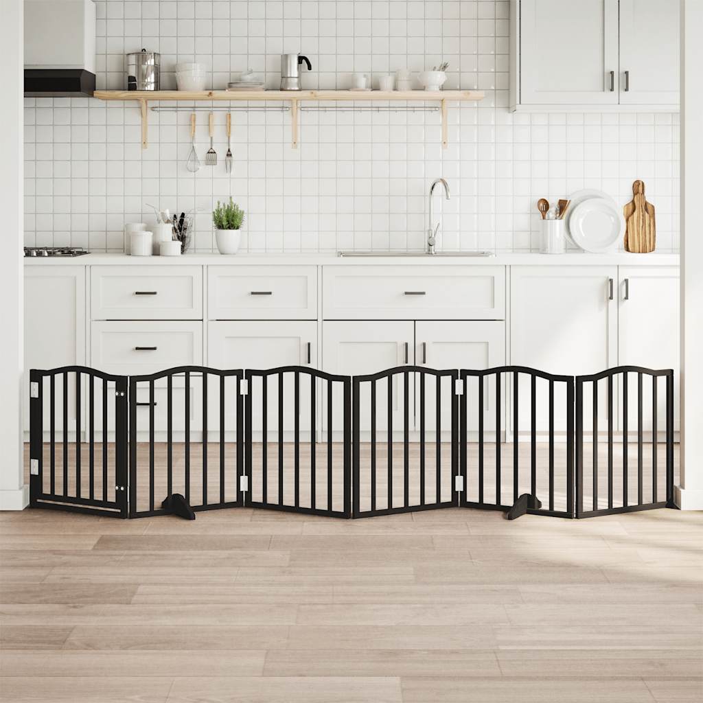 Hundgrind med dörr vikbar 6 paneler svart 300 cm poppel