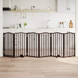 Hundgrind med dörr vikbar 6 paneler brun ek 300 cm poppel