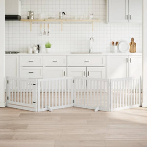 Hundgrind med dörr vikbar 4 paneler vit 320 cm poppel