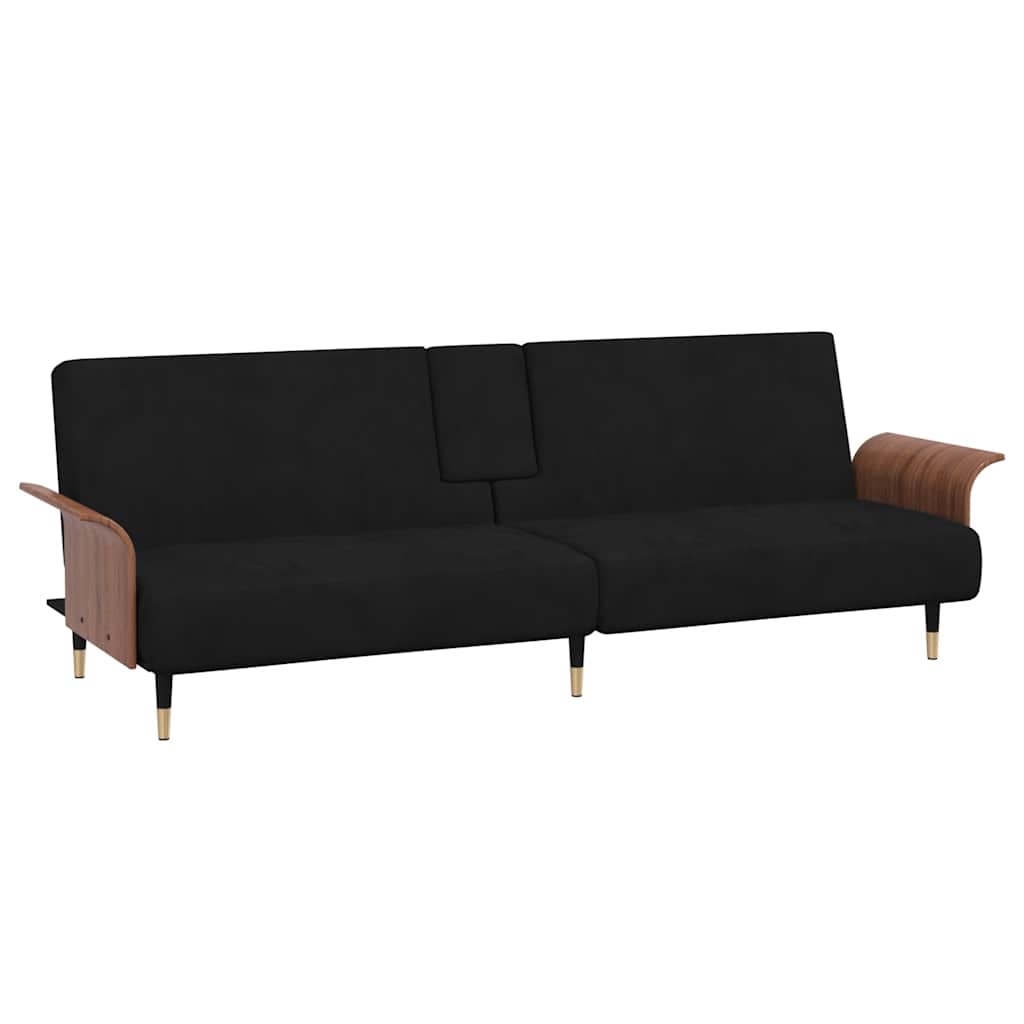 Bäddsoffa med mugghållare svart sammet