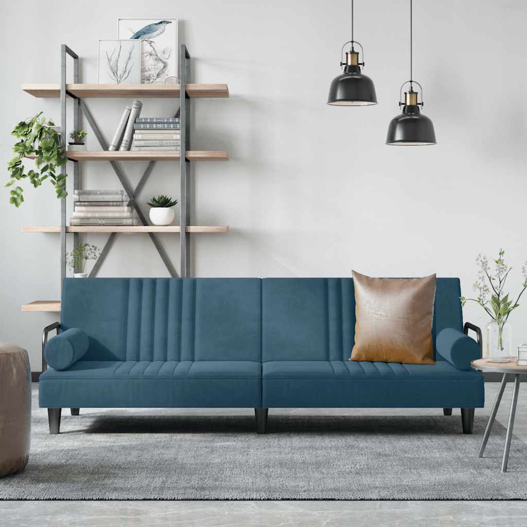 Bäddsoffa med armstöd blå sammet