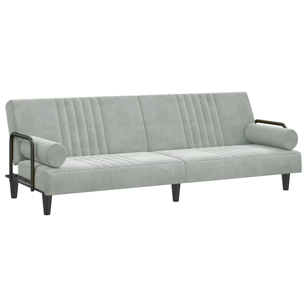 Bäddsoffa med armstöd ljusgrå sammet