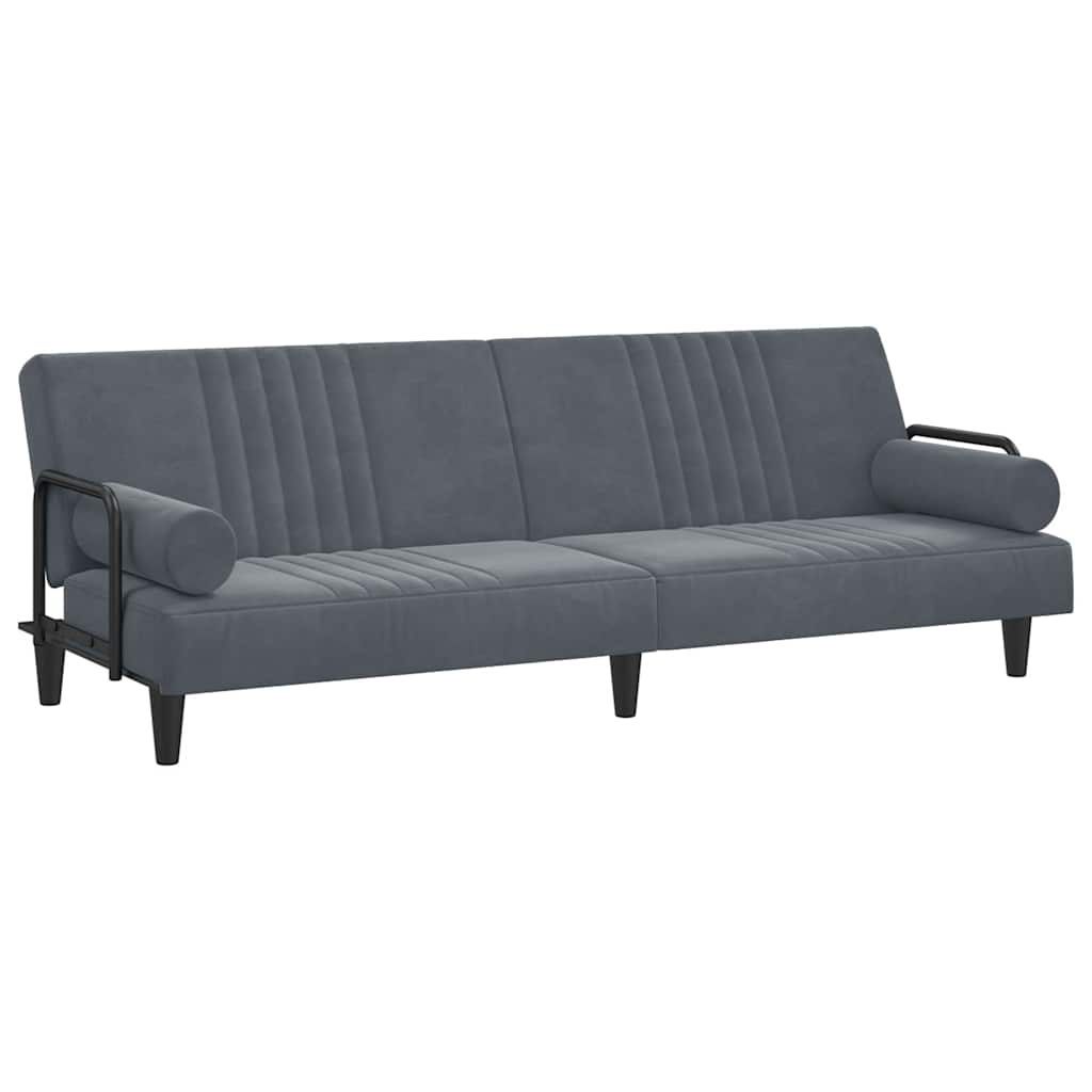 Bäddsoffa med armstöd mörkgrå sammet