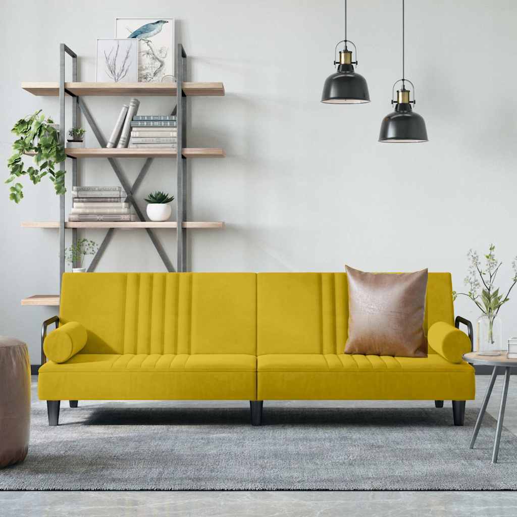 Bäddsoffa med armstöd gul sammet