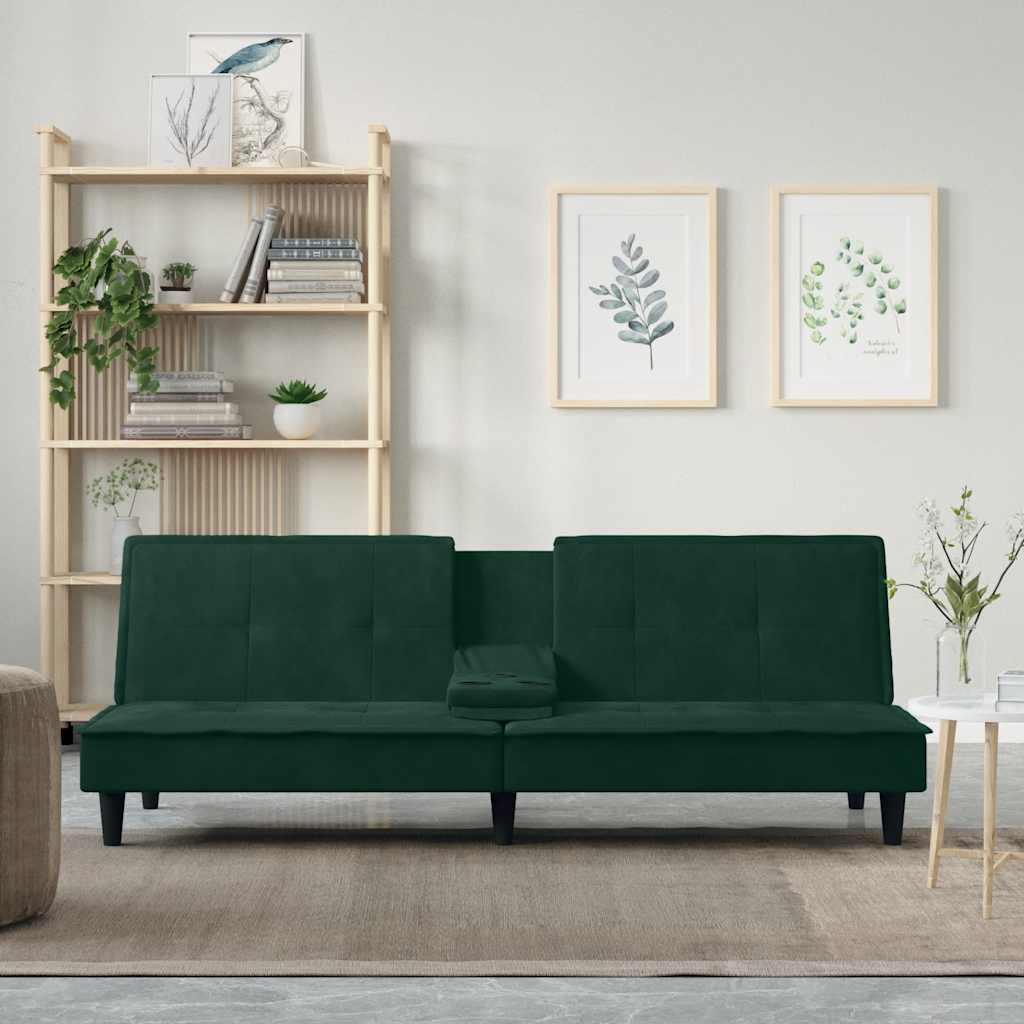 Bäddsoffa med mugghållare mörkgrå sammet