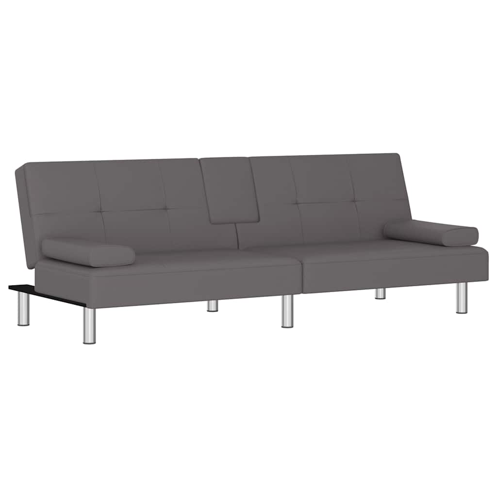 Bäddsoffa med mugghållare grå konstläder