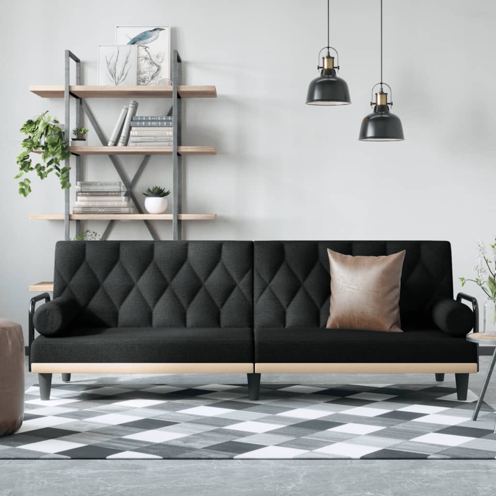 Bäddsoffa med armstöd svart tyg