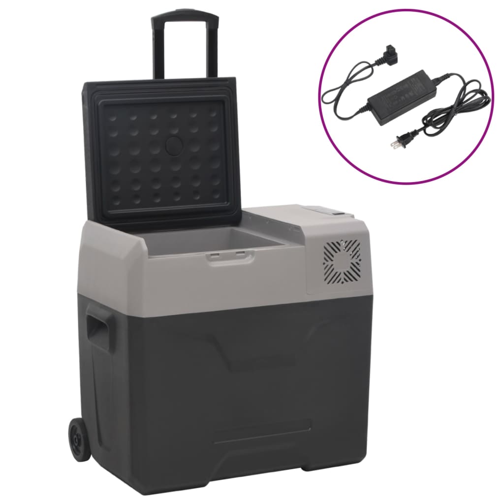 Kylbox med hjul och adapter 50 L svart & grå polypropylen