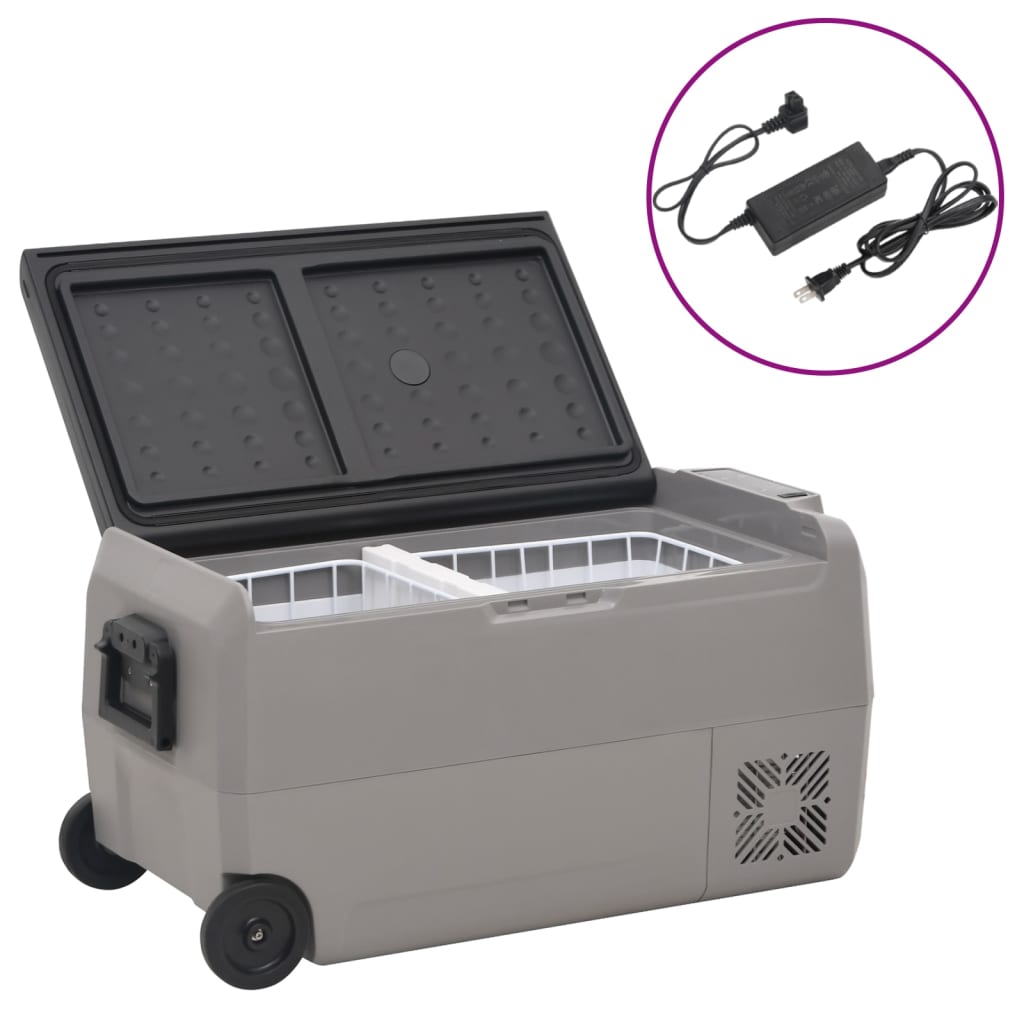 Kylbox med hjul och adapter 36 L svart & grå PP & PE