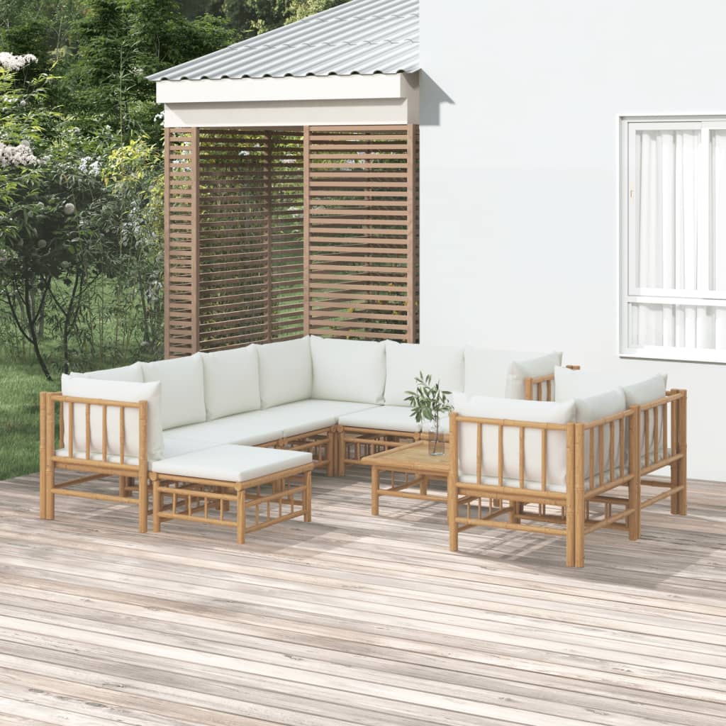 Loungegrupp 10 delar gräddvita dynor bambu
