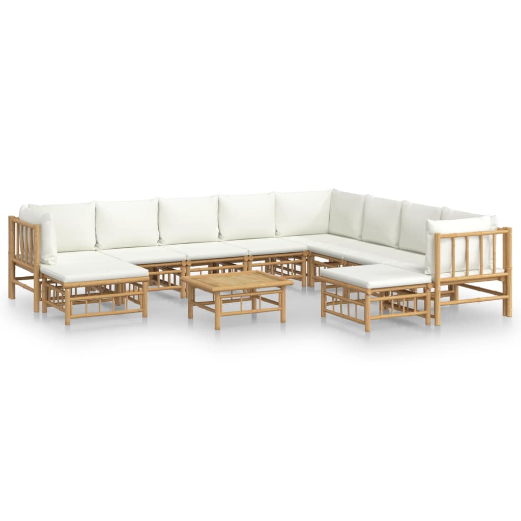 Loungegrupp 11 delar gräddvita dynor bambu