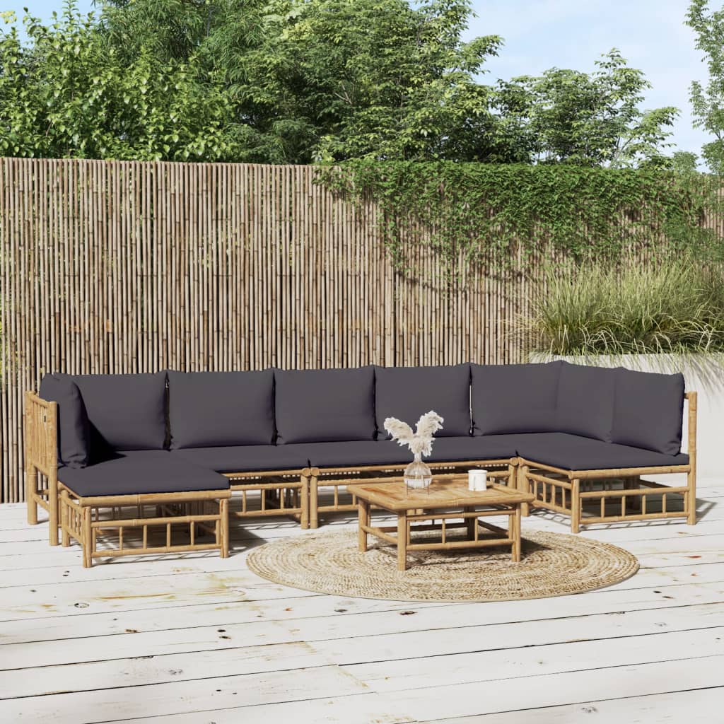 Loungegrupp 8 delar mörkgrå dynor bambu